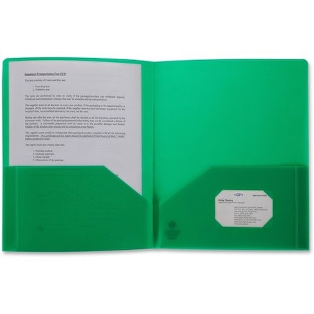 Business Source FOLDER, 2-POCKET, POLY, GREEN BSN20882